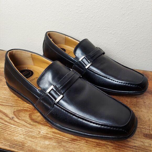 Men's Black Dress Shoes 8 M Croft & Barrow Slip On Oxfords Leather Square Toe - Picture 3 of 10